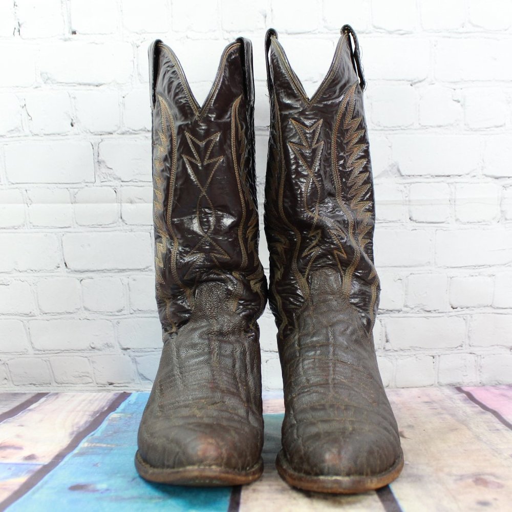 Cowtown Brown Leather Mid Calf Pull On Western Cowboy Boots Size 7 D - Picture 4 of 9
